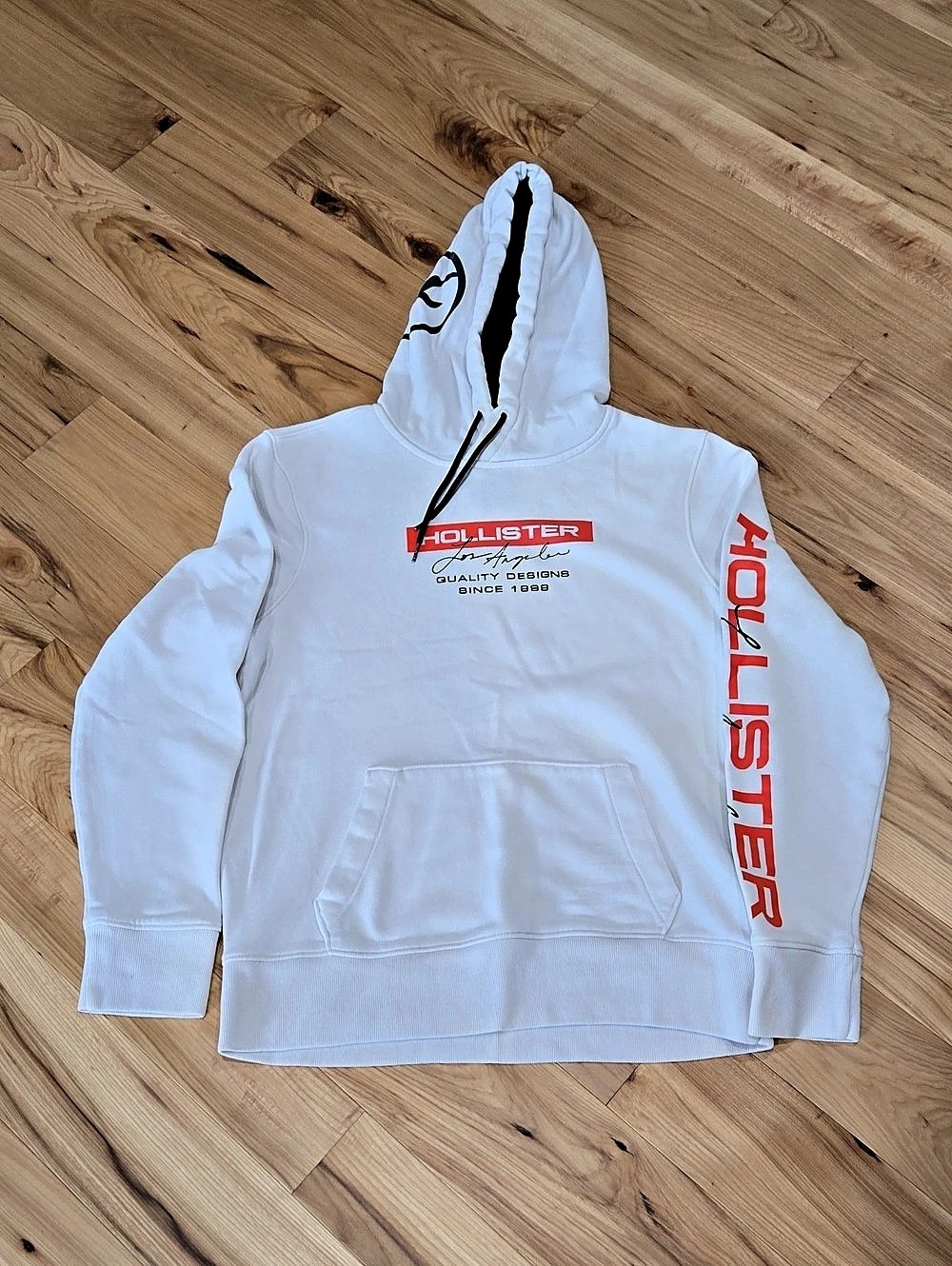 Hollister Logo Hoodie White Size Small